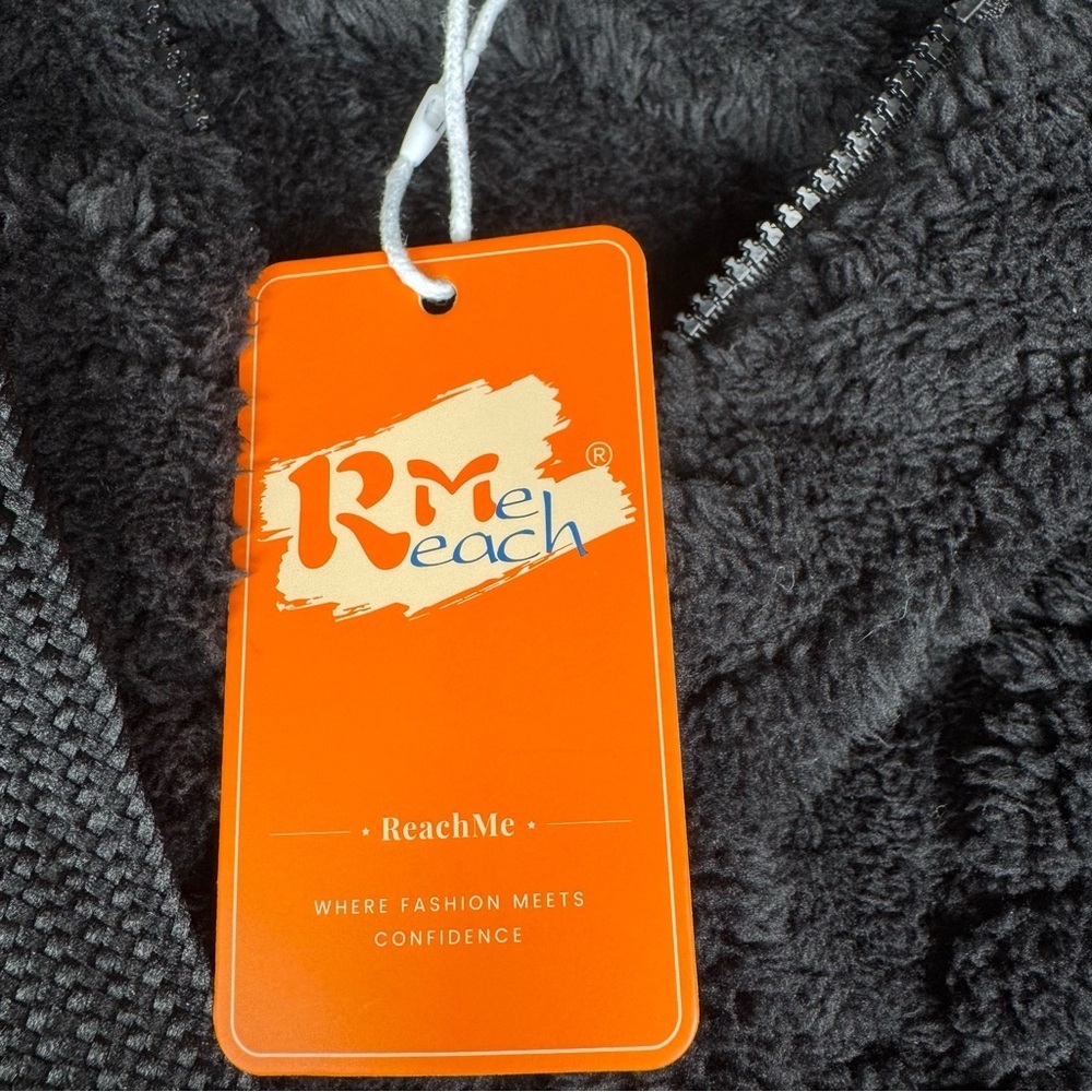 ReachMe Sherpa Fleece Hoodie Pullover Quarter Zip Black Cozy Size M New With Tag - Picture 9 of 12